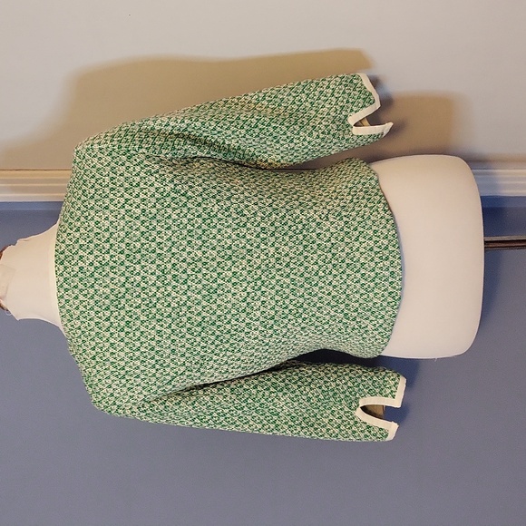 CAbi 726 Clover Tweed Blazer Sz 6 Green White Zipper Front 3/4 Sleeve Pockets - Picture 4 of 5